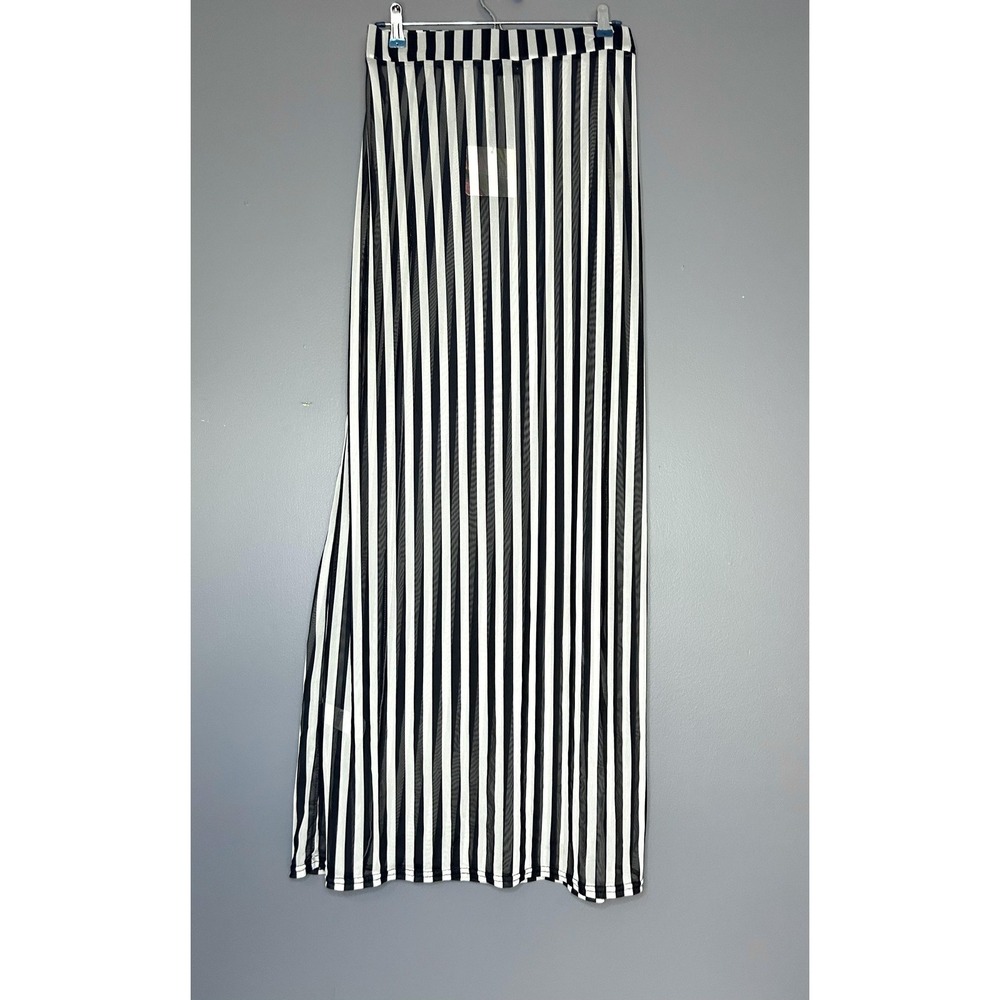 Missguided Skirt Size 12 Black White Stripe Sheer Mesh Maxi Festival Beach Party - Picture 11 of 12